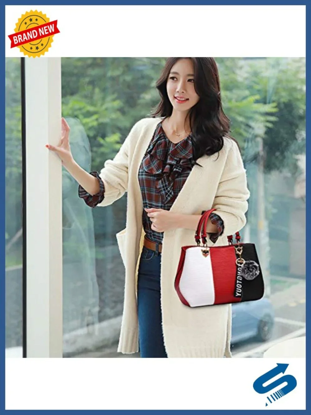 PU Leather Satchel Shoulder Tote Bag with Multi Pockets